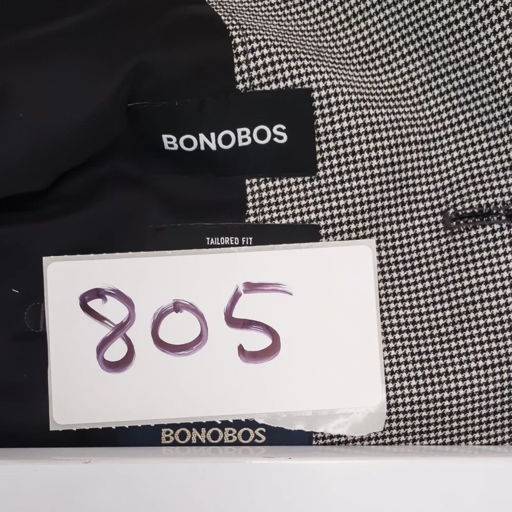 Bonobos x Marzotto Mens 40S Unstructured Grey Houndstooth Tailored Italian Wool
